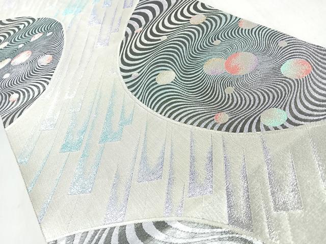 平和屋着物◎六通柄袋帯　長岡秀星　幾何学文　銀糸　正絹　逸品　CABL1901nb