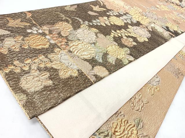平和屋着物◎六通柄袋帯　ふくれ織　豊歳辻が花　金糸　正絹　逸品　CABL1904nb