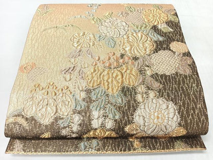 平和屋着物◎六通柄袋帯　ふくれ織　豊歳辻が花　金糸　正絹　逸品　CABL1904nb