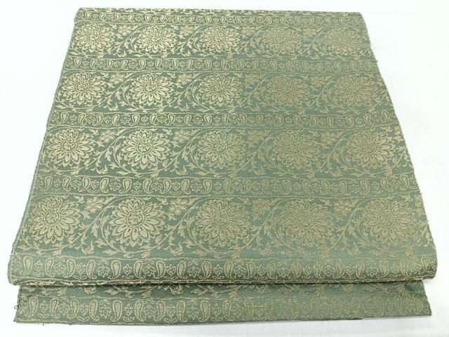 平和屋着物◎八寸名古屋帯　横段花唐草文　金糸　正絹　逸品　CABL1907nb