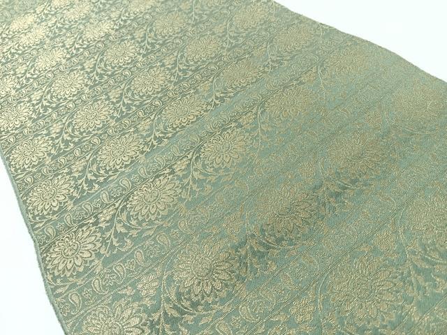 平和屋着物◎八寸名古屋帯　横段花唐草文　金糸　正絹　逸品　CABL1907nb