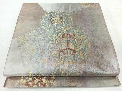 平和屋着物◎六通柄袋帯　瑞錦　向かい鳥更紗花文　金銀糸　正絹　逸品　CABL1910nb