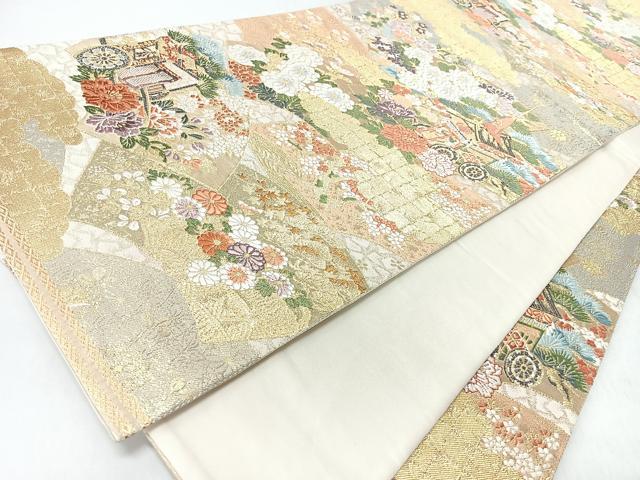 平和屋着物◎六通柄袋帯　唐織　僻み御所車花文　鉾　金糸　正絹　逸品　CABL1911nb