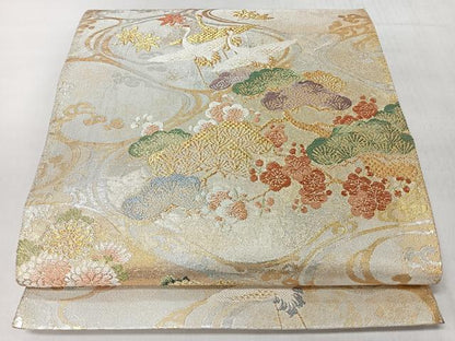 平和屋着物◎六通柄袋帯　瑞鳥遊翔波文　金銀糸　正絹　逸品　CABL1915nb