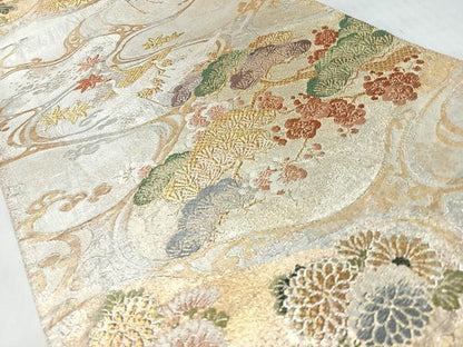 平和屋着物◎六通柄袋帯　瑞鳥遊翔波文　金銀糸　正絹　逸品　CABL1915nb