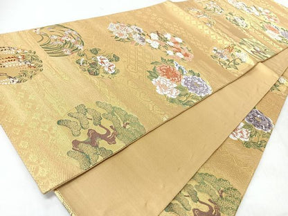 平和屋着物◎六通柄袋帯　唐織　吉祥草花丸文　金糸　正絹　逸品　CABL1919nb