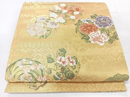 平和屋着物◎六通柄袋帯　唐織　吉祥草花丸文　金糸　正絹　逸品　CABL1919nb