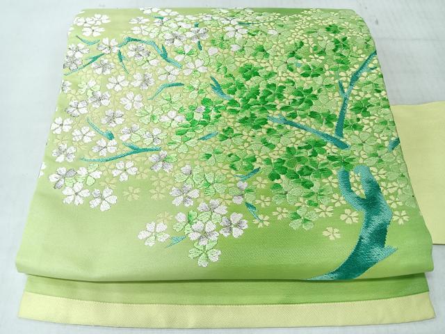 平和屋着物◎九寸名古屋帯　唐織　舞桜文　銀糸　正絹　逸品　CABL1925nb