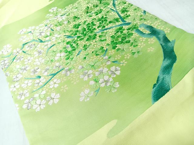 平和屋着物◎九寸名古屋帯　唐織　舞桜文　銀糸　正絹　逸品　CABL1925nb