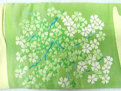 平和屋着物◎九寸名古屋帯　唐織　舞桜文　銀糸　正絹　逸品　CABL1925nb