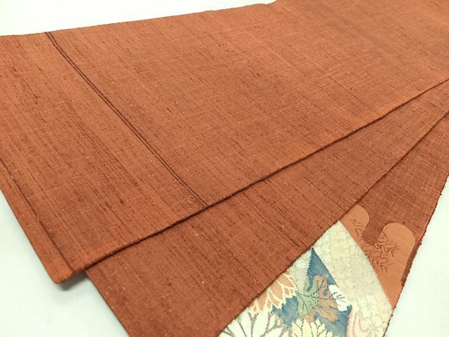 平和屋着物◎太鼓柄袋帯　紬地　地紙流水草花文　正絹　逸品　未使用　CABL1927nb