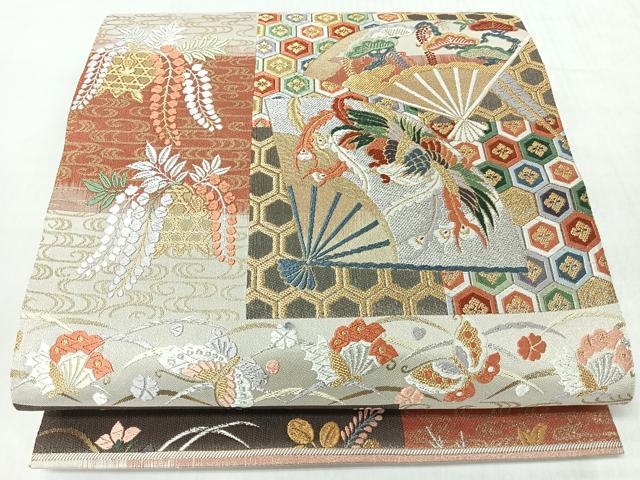 平和屋着物◎六通柄袋帯　唐織　能衣布松紋　金銀糸　正絹　逸品　CABL1930nb