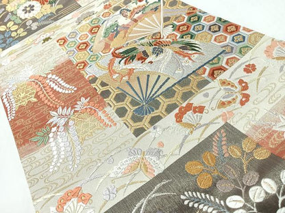 平和屋着物◎六通柄袋帯　唐織　能衣布松紋　金銀糸　正絹　逸品　CABL1930nb