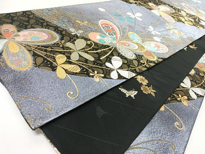平和屋着物◎全通柄袋帯　唐織　花蝶文　金銀糸　正絹　逸品　CABL1932nb