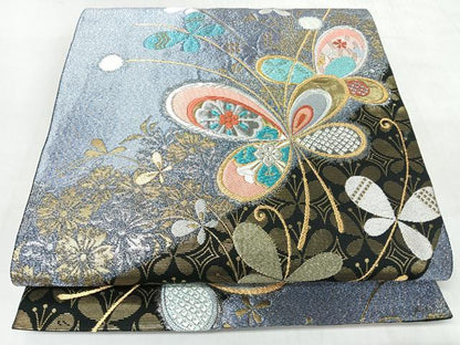 平和屋着物◎全通柄袋帯　唐織　花蝶文　金銀糸　正絹　逸品　CABL1932nb