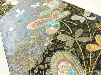 平和屋着物◎全通柄袋帯　唐織　花蝶文　金銀糸　正絹　逸品　CABL1932nb