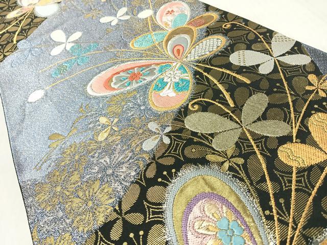平和屋着物◎全通柄袋帯　唐織　花蝶文　金銀糸　正絹　逸品　CABL1932nb