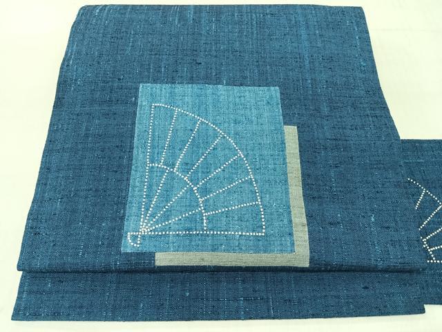 平和屋着物◎中国三大刺繍　相良刺繍　九寸名古屋帯　紬地　色紙重ね扇面文　正絹　逸品　CABL1933nb