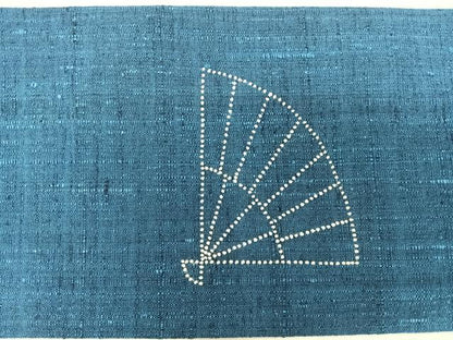 平和屋着物◎中国三大刺繍　相良刺繍　九寸名古屋帯　紬地　色紙重ね扇面文　正絹　逸品　CABL1933nb