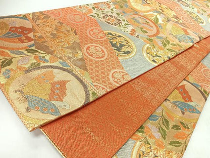 平和屋着物◎佐賀錦　六通柄袋帯　裂取能衣紋　金糸　正絹　逸品　CABL1938nb