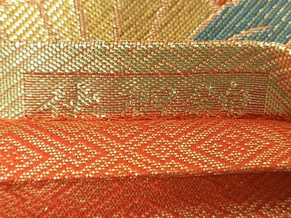 平和屋着物◎佐賀錦　六通柄袋帯　裂取能衣紋　金糸　正絹　逸品　CABL1938nb