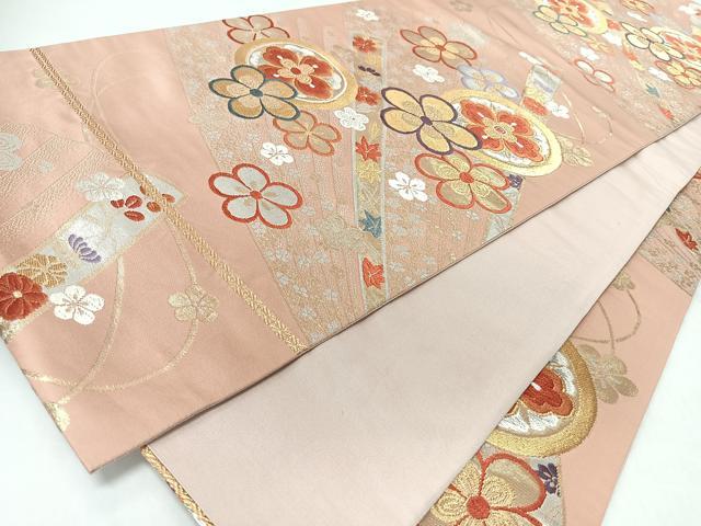 平和屋着物◎六通柄袋帯　唐織　檜扇舞花文　金銀糸　正絹　逸品　CABL1939nb