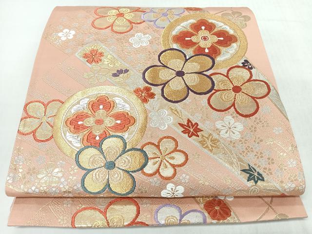平和屋着物◎六通柄袋帯　唐織　檜扇舞花文　金銀糸　正絹　逸品　CABL1939nb