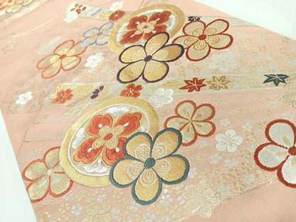 平和屋着物◎六通柄袋帯　唐織　檜扇舞花文　金銀糸　正絹　逸品　CABL1939nb