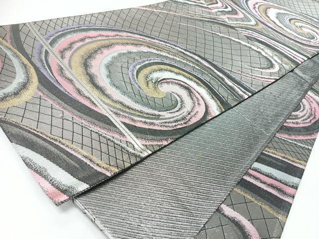 平和屋着物◎六通柄袋帯　幾何学文　金銀糸　正絹　逸品　CABL1941nb
