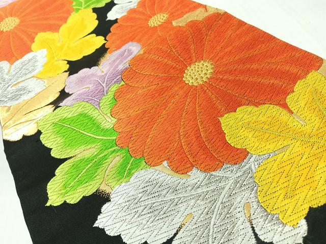 平和屋着物◎六通柄袋帯　唐織　菊花招宴文　黒地　金銀糸　正絹　逸品　CABL1944nb