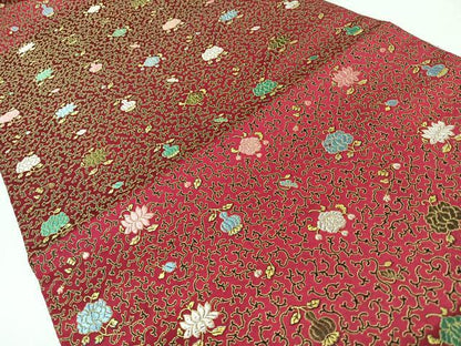 平和屋着物◎全通柄　九寸名古屋帯　唐織　花唐草文　正絹　逸品　未使用　CABL1948nb