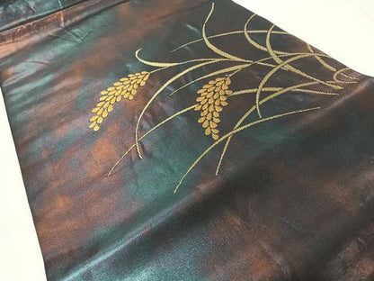 平和屋着物◎九寸名古屋帯　稲穂　金糸　正絹　逸品　CABL1951nb