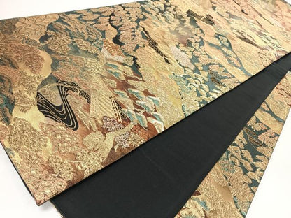 平和屋着物◎六通柄袋帯　洛中百景　金糸　正絹　逸品　CABL1958nb