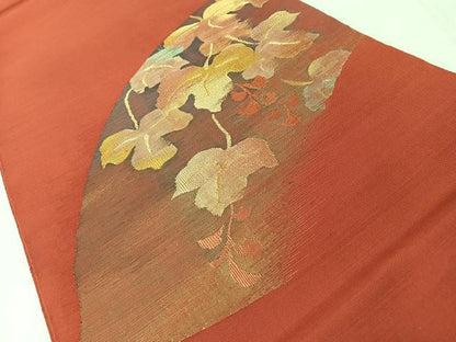 平和屋着物◎太鼓柄袋帯　すくい織　地紙草花文　金糸　正絹　逸品　CABL1964nb