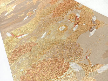 平和屋着物◎六通柄袋帯　飛鶴草花文　松　金糸　正絹　逸品　CABL1965nb