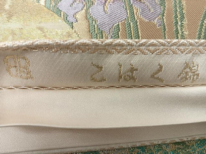 平和屋着物◎西陣　服部織物謹製　六通柄袋帯　こはく錦　手工芸　流水地紙草花文　金銀糸　正絹　逸品　CABL1966nb
