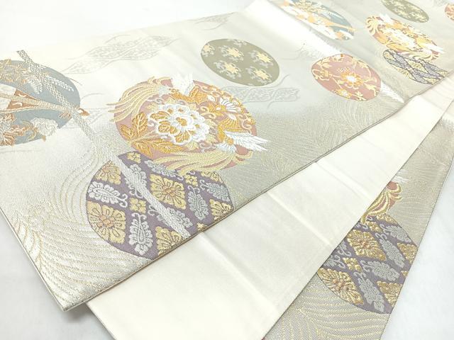 平和屋着物◎六通柄袋帯　立波向かい鳥花唐草文　金銀糸　正絹　逸品　未使用　CABL1969nb