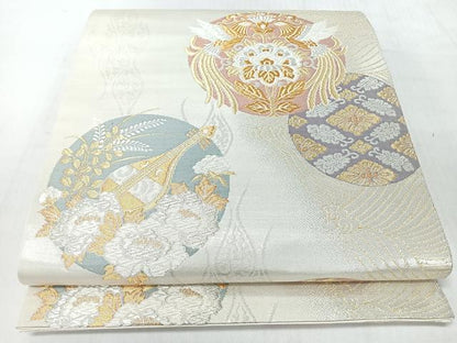 平和屋着物◎六通柄袋帯　立波向かい鳥花唐草文　金銀糸　正絹　逸品　未使用　CABL1969nb