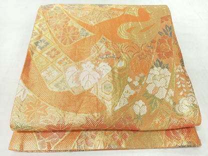 平和屋着物◎佐賀錦　六通柄袋帯　束ね熨斗草花文　金糸　正絹　逸品　CABL1970nb