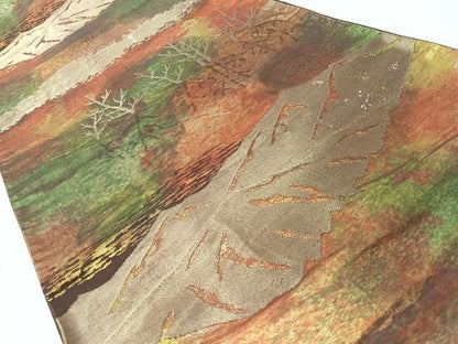 平和屋着物◎六通柄袋帯　遠山風景文　金糸　正絹　逸品　CABL1971nb