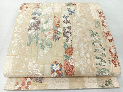 平和屋着物◎六通柄袋帯　唐織　短冊草花文　金糸　正絹　逸品　CABL1972nb