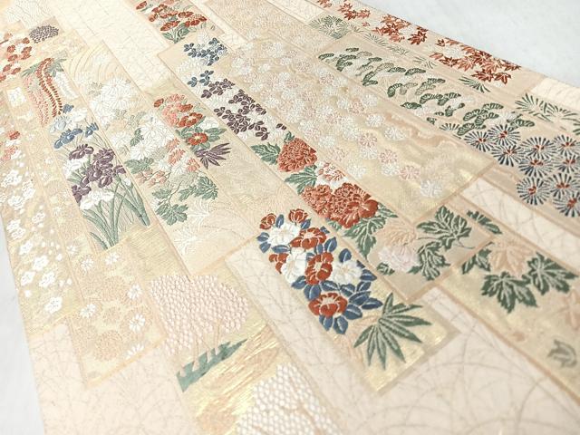 平和屋着物◎六通柄袋帯　唐織　短冊草花文　金糸　正絹　逸品　CABL1972nb