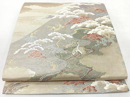 平和屋着物◎六通柄袋帯　唐織　浜松文　鶴　金糸　正絹　逸品　CABL1976nb