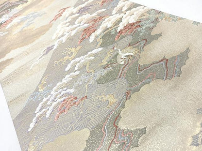 平和屋着物◎六通柄袋帯　唐織　浜松文　鶴　金糸　正絹　逸品　CABL1976nb