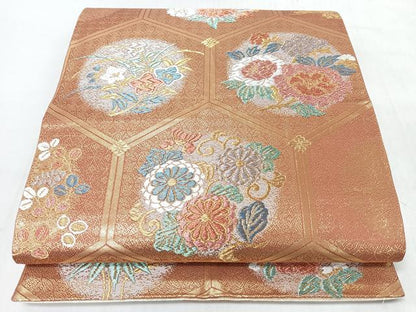 平和屋着物◎佐賀錦　六通柄袋帯　唐織　亀甲花唐草文　金糸　正絹　逸品　CABL1977nb