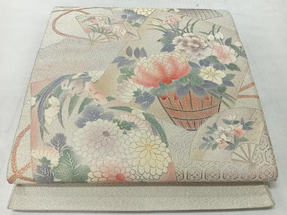 平和屋着物◎爪掻き本綴れ　太鼓柄袋帯　色紙重ね草花文　金銀彩　正絹　逸品　CABL1983nb