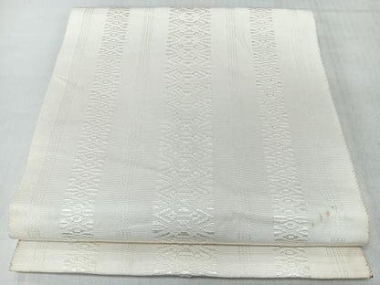 平和屋着物◎本場筑前博多織　八寸名古屋帯　献上　生成り色　正絹　逸品　CABL1990nb