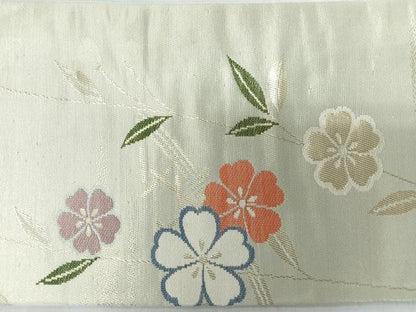 平和屋着物◎九寸名古屋帯　籬草花文　金糸　正絹　逸品　CABL1991nb