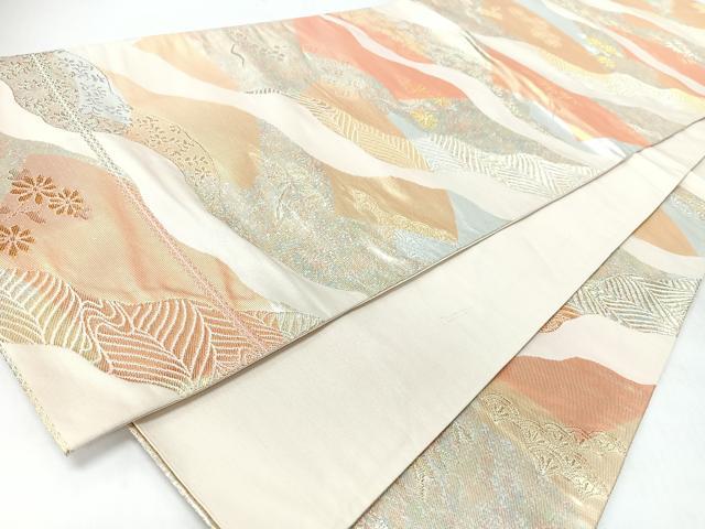 平和屋着物◎六通柄袋帯　道長草花文　金銀糸　正絹　逸品　CABL1993nb