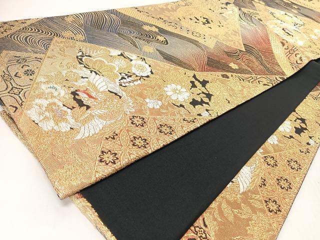 平和屋着物◎六通柄袋帯　流水色紙花鳥文　金銀糸　正絹　逸品　CABL1996nb